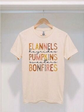 Flannels Hayrides Pumpkins Bonfires Fall Graphic Tee Cream T-Shirt